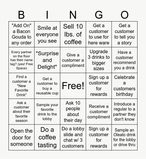 Customer Connection Bingo Card