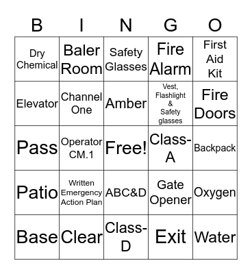 Fire Safety Bingo Card