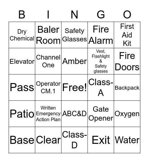 Fire Safety Bingo Card