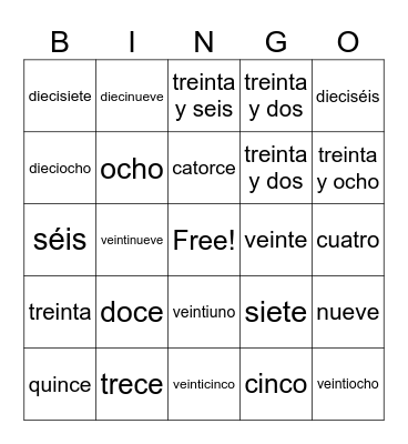 Números Bingo Card