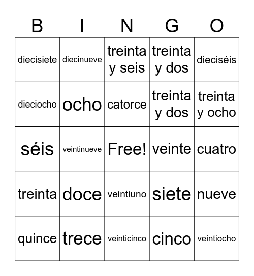 Números Bingo Card