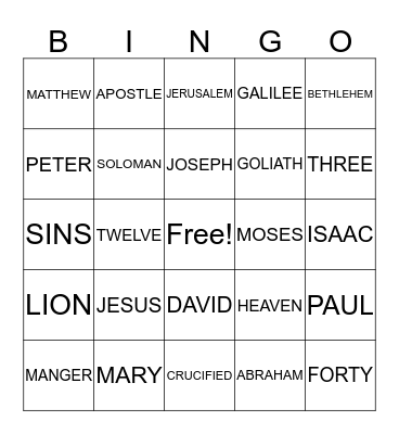 BIBLE BINGO Card