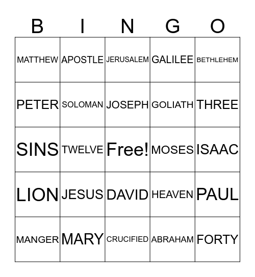 BIBLE BINGO Card