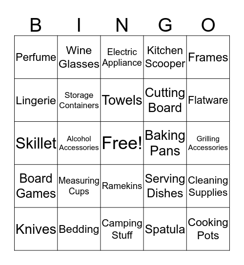 Bridal Shower Bingo Card