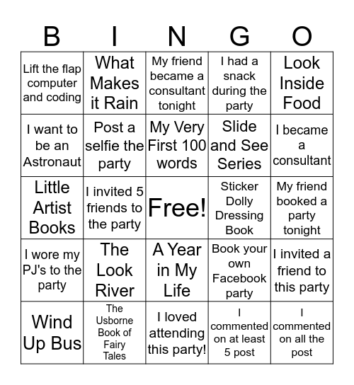 Exclusive Mystery Hostess Party Bingo Card
