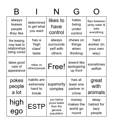 volare kinnie bingo Card