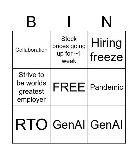 Amazon All Hands Bingo Card