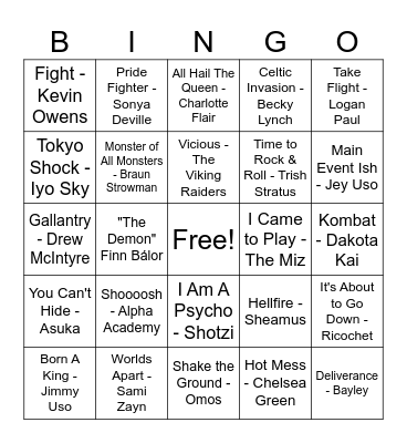WWE WrestleMania 39 Bingo Card