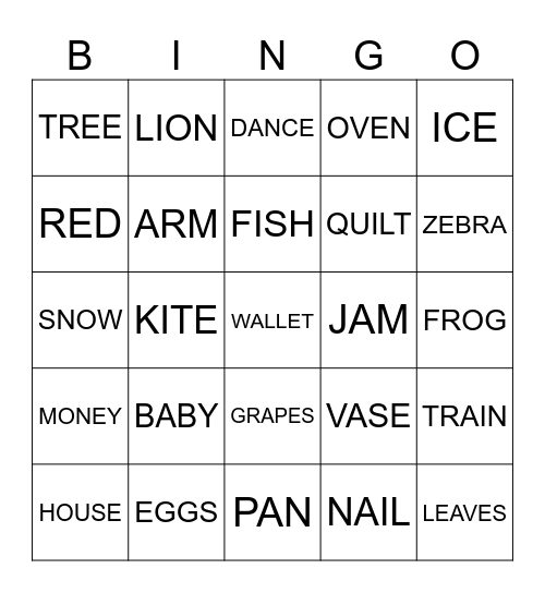 ALPHABET Bingo Card