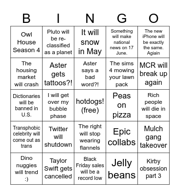 2024 Predictions Bingo Card