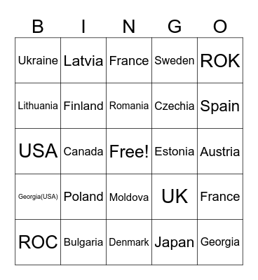 Countries threatened by Russia Bingo Card