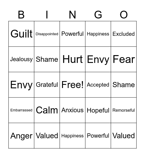 Emotions Bingo Card