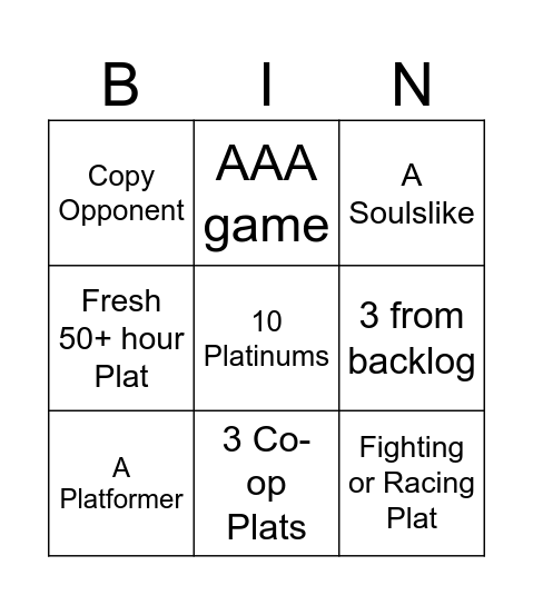 Platinum Bingo Card