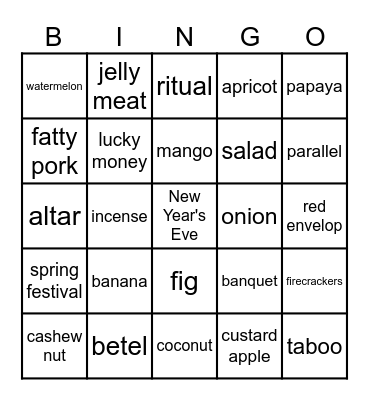 Tet's hoiday Bingo Card