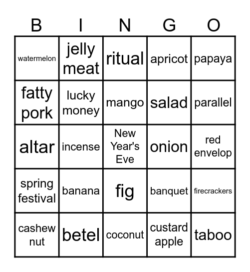 Tet's hoiday Bingo Card