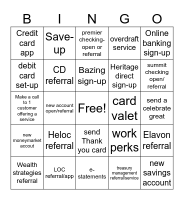 Monthly Referral Bingo Card