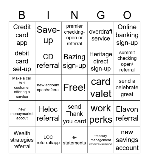 Monthly Referral Bingo Card