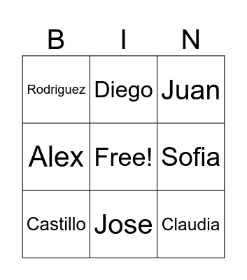 Spanish Alphabet Practice Bingo Card