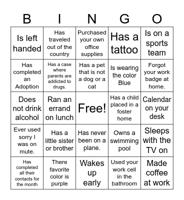 TEAM BINGO Card