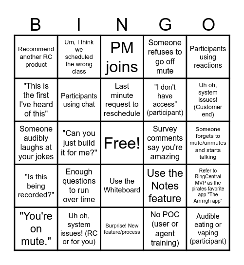 Training BINGO Card