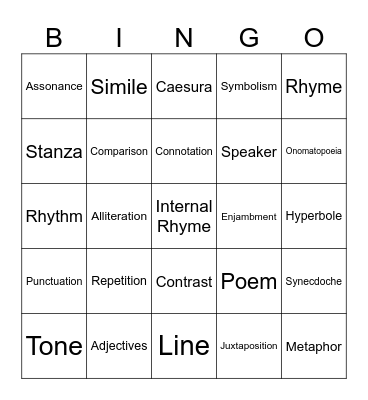 Poetic Techniques Bingo Card