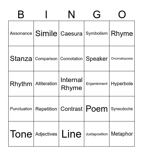 Poetic Techniques Bingo Card