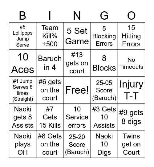 Baruch vs Brooklyn Bingo (Baruch) Bingo Card