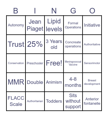 Unit One Bingo Card