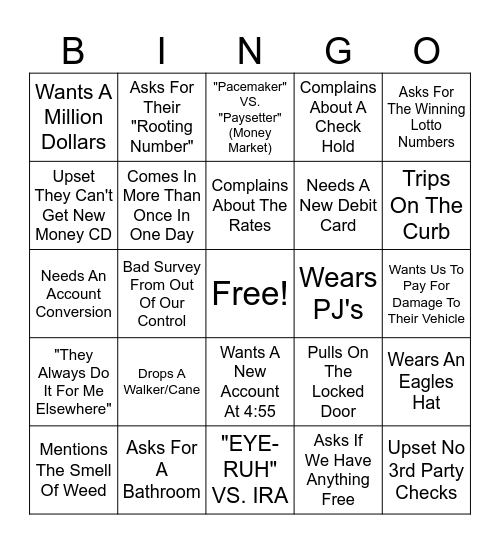 Things Branch Members Do Bingo Card