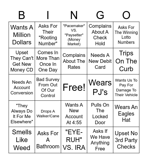 Things Branch Members Do Bingo Card