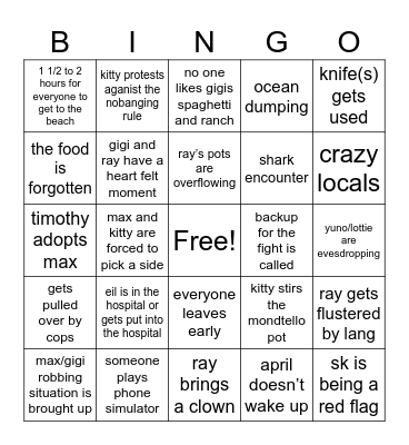 Gworls Beach Day Bingo Card