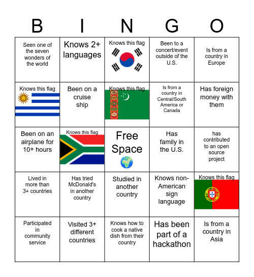 🌏 INTERNATIONAL BINGO 🌍 Bingo Card
