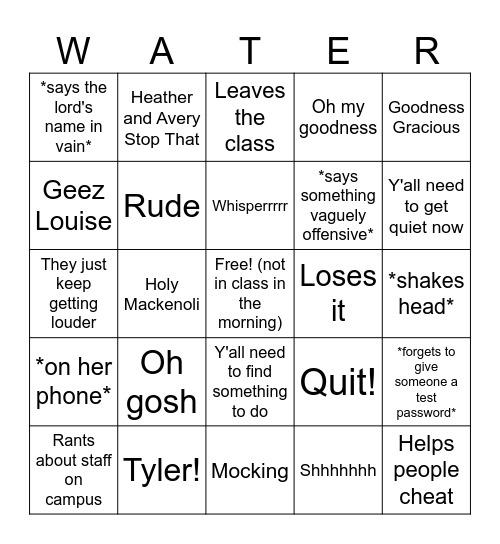 Mrs. Waters Bingo Card