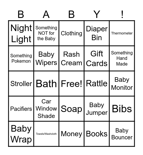 Baby Bingo! Bingo Card