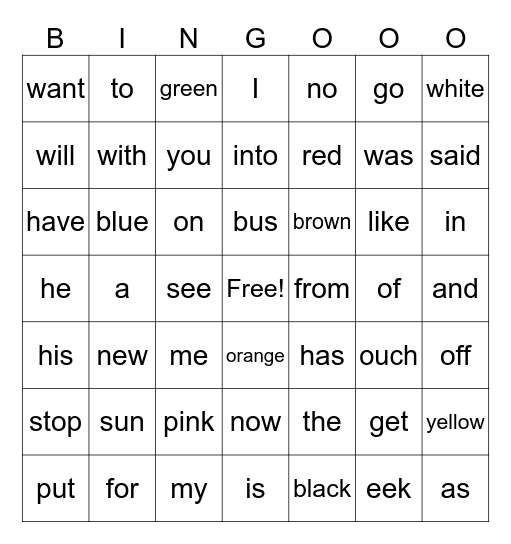 K Red Words Bingo Card