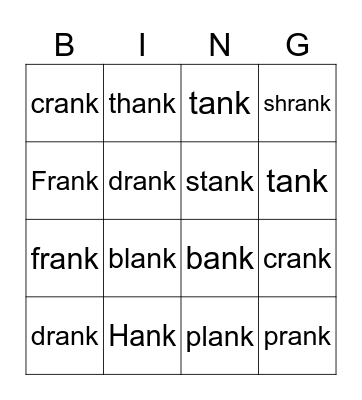 -ank glued sounds Bingo Card