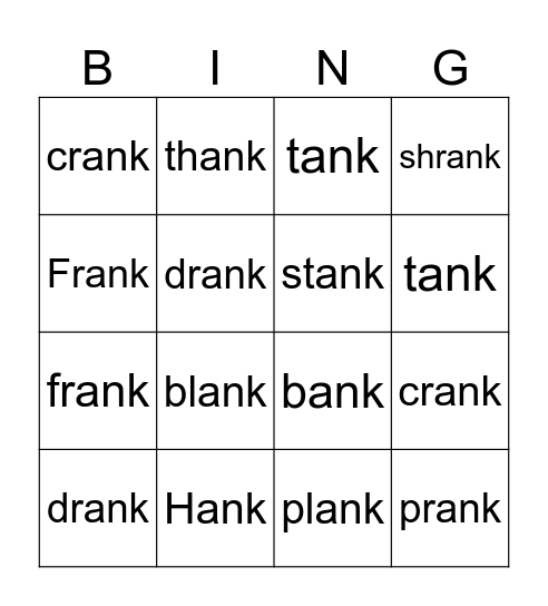 -ank glued sounds Bingo Card