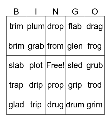 l blends & r blends bingo (pg. 87) Bingo Card