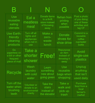 Earth Week Bingo Card