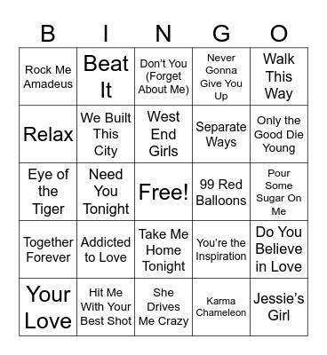 80's Coverall #2 Bingo Card