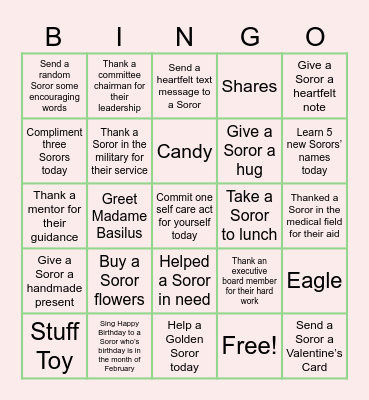 Soror Acts of Kindness Bingo Card