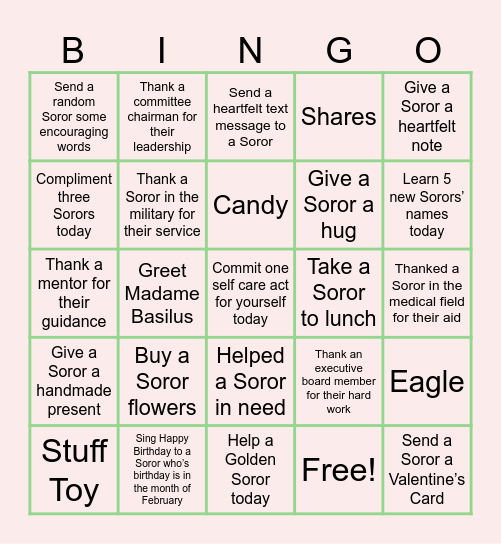 Soror Acts of Kindness Bingo Card