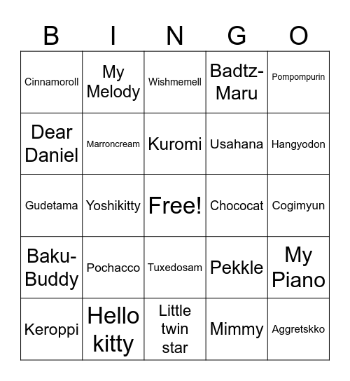 sanrio Bingo Card