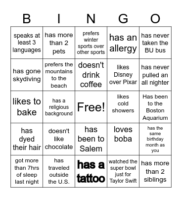 Untitled Bingo Card