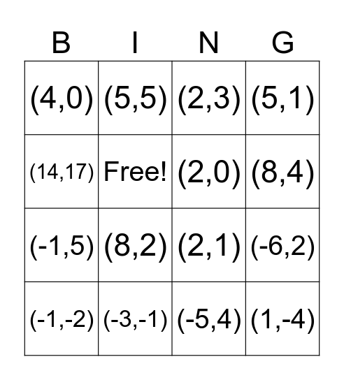 Substitution Method Bingo Card