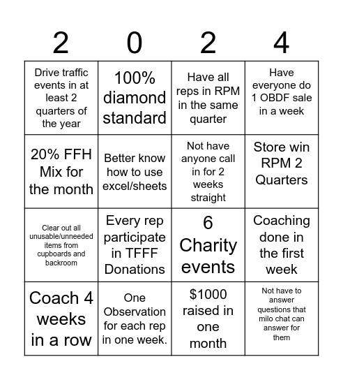 2024 Goal Bingo Card