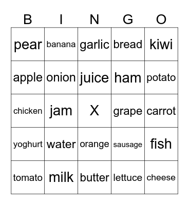 Food Bingo Card