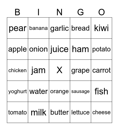 Food Bingo Card