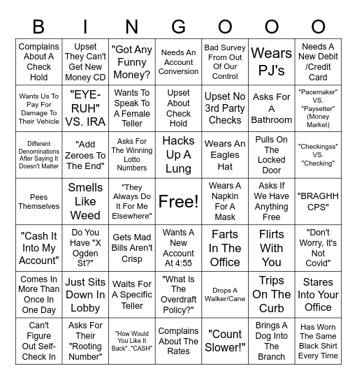 Things Branch Members Do/Say Bingo Card