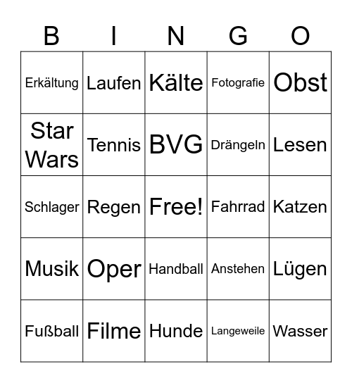 Wer bin ich? Bingo Card